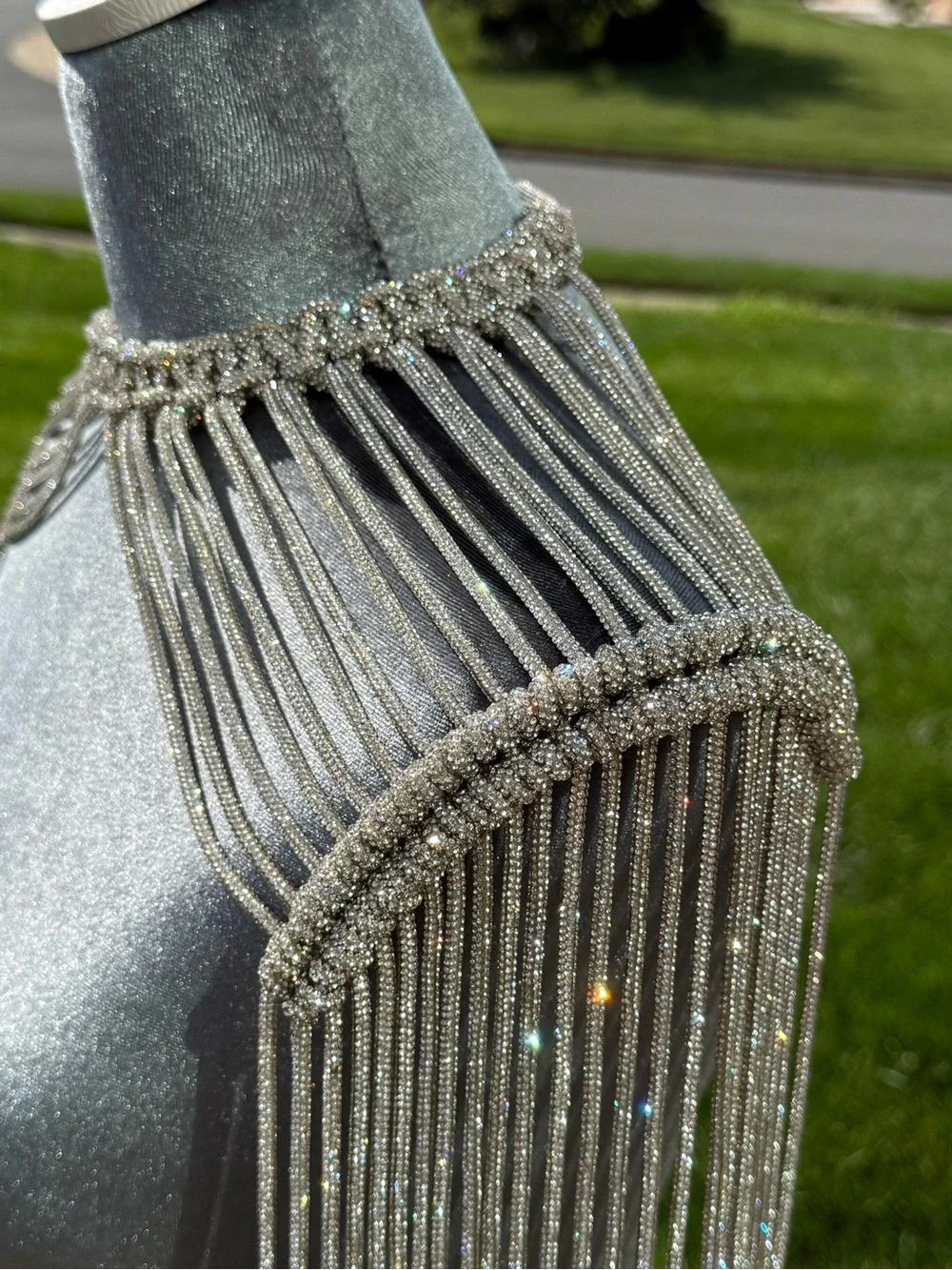 Crystal Fringe Statement Collar Cape - Silver Sparkly Stunning!